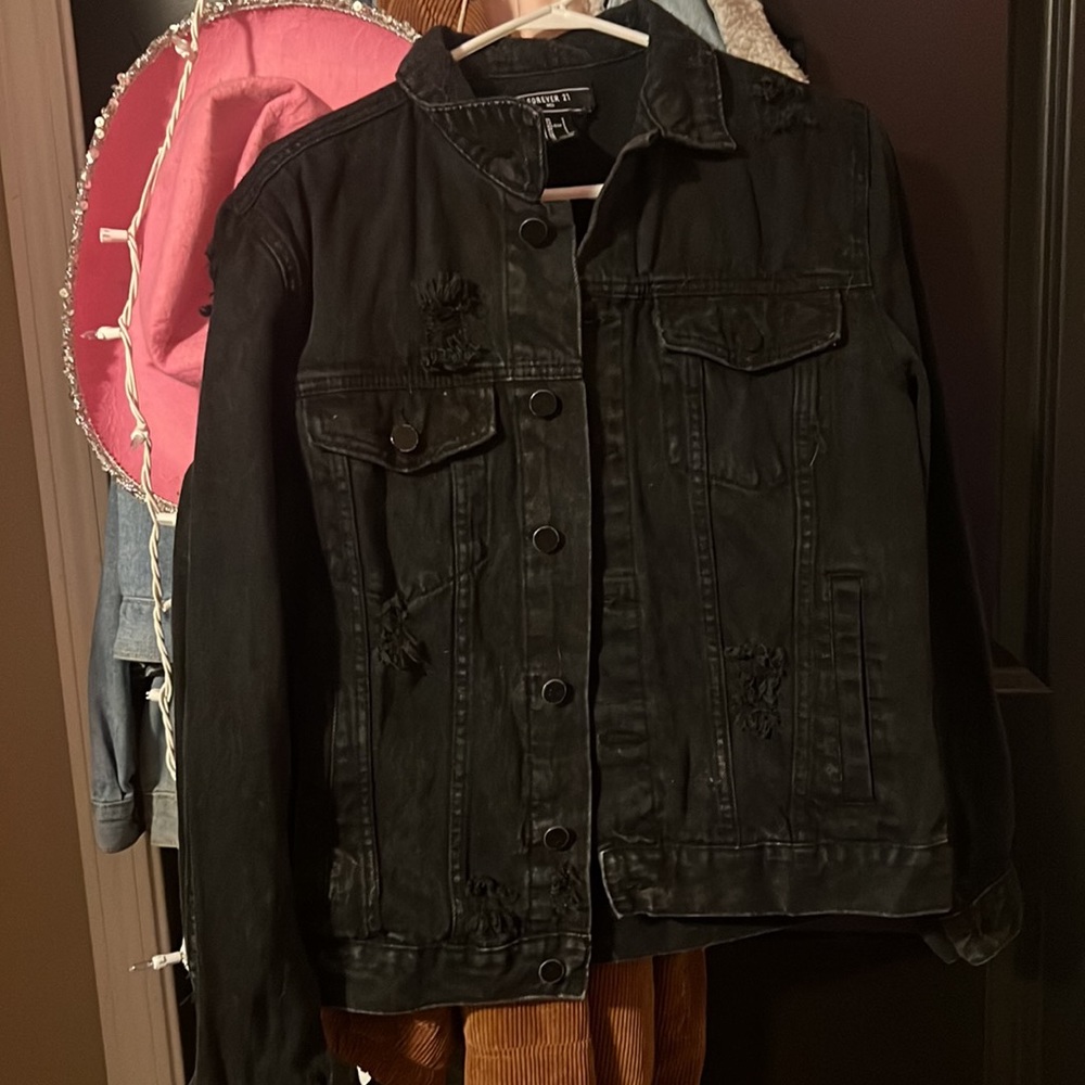 distressed black jean jacket